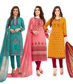 Women's Pack Of 3 Multicolor Synthetic Printed Unstitched Dress Material Combo