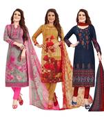 Women's Pack Of 3 Multicolor Synthetic Printed Unstitched Dress Material Combo