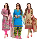 Women's Pack Of 3 Multicolor Synthetic Printed Unstitched Dress Material Combo