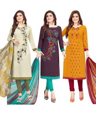 Women's Pack Of 3 Multicolor Synthetic Printed Unstitched Dress Material Combo 1