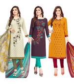 Women's Pack Of 3 Multicolor Synthetic Printed Unstitched Dress Material Combo
