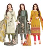 Women's Pack Of 3 Multicolor Synthetic Printed Unstitched Dress Material Combo