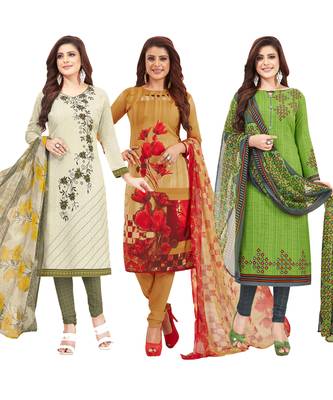 Women's Pack Of 3 Multicolor Synthetic Printed Unstitched Dress Material Combo 1