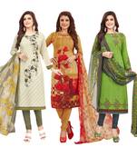 Women's Pack Of 3 Multicolor Synthetic Printed Unstitched Dress Material Combo