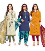 Women's Pack Of 3 Multicolor Synthetic Printed Unstitched Dress Material Combo