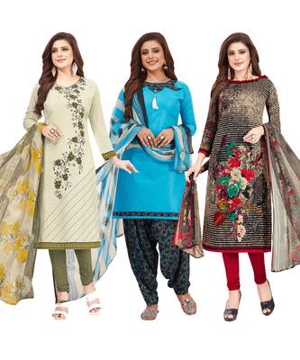 Women's Pack Of 3 Multicolor Synthetic Printed Unstitched Dress Material Combo 1