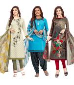 Women's Pack Of 3 Multicolor Synthetic Printed Unstitched Dress Material Combo