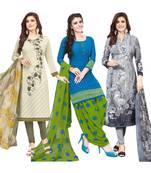 Women's Pack Of 3 Multicolor Synthetic Printed Unstitched Dress Material Combo
