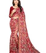 Red Printed Chiffon Saree With Blouse