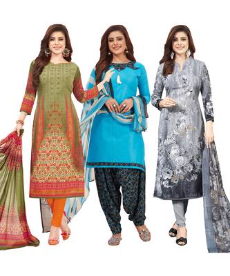 Women's Pack Of 3 Multicolor Synthetic Printed Unstitched Dress Material Combo 1