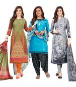 Women's Pack Of 3 Multicolor Synthetic Printed Unstitched Dress Material Combo