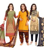 Women's Pack Of 3 Multicolor Synthetic Printed Unstitched Dress Material Combo