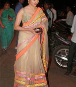 Beige colored designer hot bollywood actress prachi desai inspired pure net saree
