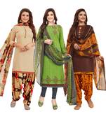 Women's Pack Of 3 Multicolor Synthetic Printed Unstitched Dress Material Combo