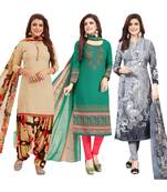 Women's Pack Of 3 Multicolor Synthetic Printed Unstitched Dress Material Combo