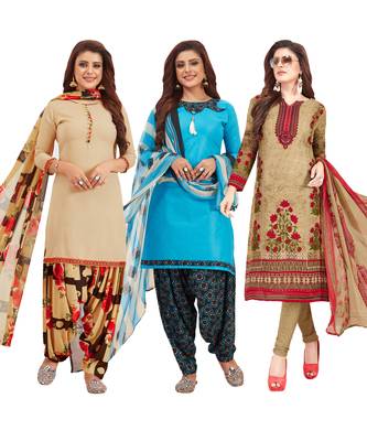 Women's Pack Of 3 Multicolor Synthetic Printed Unstitched Dress Material Combo 1