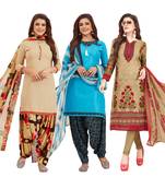 Women's Pack Of 3 Multicolor Synthetic Printed Unstitched Dress Material Combo