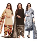 Women's Pack Of 3 Multicolor Synthetic Printed Unstitched Dress Material Combo