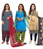 Women's Pack Of 3 Multicolor Synthetic Printed Unstitched Dress Material Combo