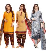 Women's Pack Of 3 Multicolor Synthetic Printed Unstitched Dress Material Combo