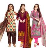 Women's Pack Of 3 Multicolor Synthetic Printed Unstitched Dress Material Combo