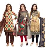Women's Pack Of 3 Multicolor Synthetic Printed Unstitched Dress Material Combo