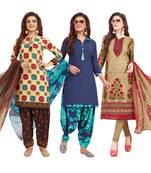 Women's Pack Of 3 Multicolor Synthetic Printed Unstitched Dress Material Combo