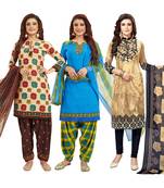 Women's Pack Of 3 Multicolor Synthetic Printed Unstitched Dress Material Combo