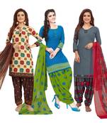 Women's Pack Of 3 Multicolor Synthetic Printed Unstitched Dress Material Combo