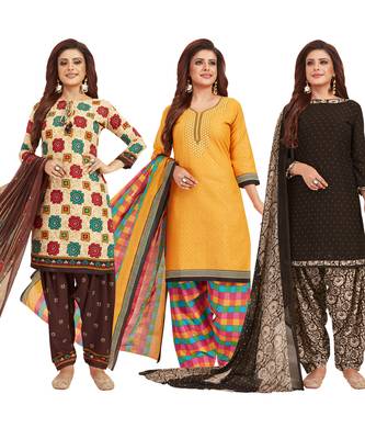 Women's Pack Of 3 Multicolor Synthetic Printed Unstitched Dress Material Combo 1