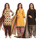 Women's Pack Of 3 Multicolor Synthetic Printed Unstitched Dress Material Combo