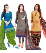 Women's Pack Of 3 Multicolor Synthetic Printed Unstitched Dress Material Combo