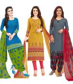 Women's Pack Of 3 Multicolor Synthetic Printed Unstitched Dress Material Combo