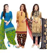 Women's Pack Of 3 Multicolor Synthetic Printed Unstitched Dress Material Combo