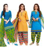 Women's Pack Of 3 Multicolor Synthetic Printed Unstitched Dress Material Combo