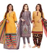 Women's Pack Of 3 Multicolor Synthetic Printed Unstitched Dress Material Combo