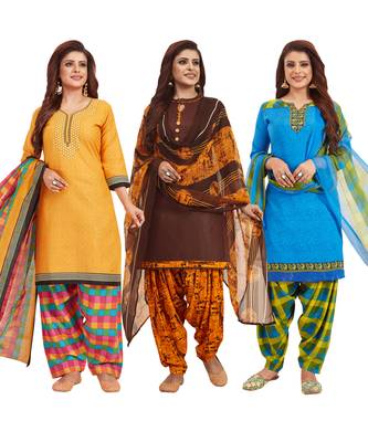 Women's Pack Of 3 Multicolor Synthetic Printed Unstitched Dress Material Combo 1