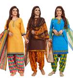 Women's Pack Of 3 Multicolor Synthetic Printed Unstitched Dress Material Combo