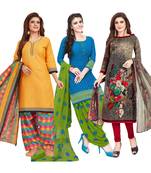 Women's Pack Of 3 Multicolor Synthetic Printed Unstitched Dress Material Combo