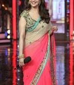 Dual shaded designer bollywood actress madhuri dixit inspired party wear amazing saree