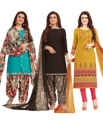 Women's Pack Of 3 Multicolor Synthetic Printed Unstitched Dress Material Combo 1