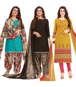 Women's Pack Of 3 Multicolor Synthetic Printed Unstitched Dress Material Combo