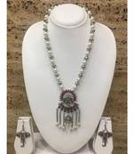 Women'S Temple Jewellery Traditional Oxidised Silver Plated Necklace Earrings Sets With Ganesh Ji Pendant Jhumki Beads