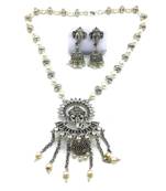Women'S Temple Jewellery Traditional Oxidised Silver Plated Necklace Earrings Sets With Ganesh Ji Pendant Jhumki Beads