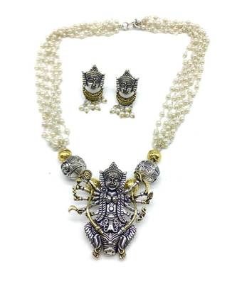 Women'S Temple Jewellery Traditional Oxidised Silver Plated Necklace Earrings Sets With Ganesh Ji Pendant Jhumki Beads 1