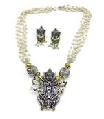 Women'S Temple Jewellery Traditional Oxidised Silver Plated Necklace Earrings Sets With Ganesh Ji Pendant Jhumki Beads
