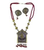 Women'S Temple Jewellery Traditional Oxidised Gold Silver Plated Necklace Earrings Sets With Krishna Ji Pendant Red Bead