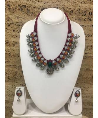 Women'S Temple Jewellery Set Traditional Oxidised Silver Plated Necklace Earrings Sets With Dancing Durga Pendent Chain 1