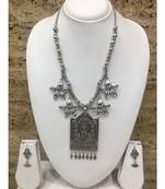 Women'S Temple Jewellery Traditional Oxidised Silver Plated Necklace Earrings Sets With Ganesh Ji Pendent Flower Beads