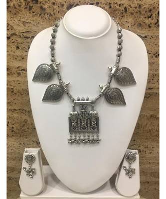 Women'S Jewellery Set Oxidised Silver Plated Necklace Earrings With Peacock Flower Pendant Star Leaf Moon Beads Chain 1